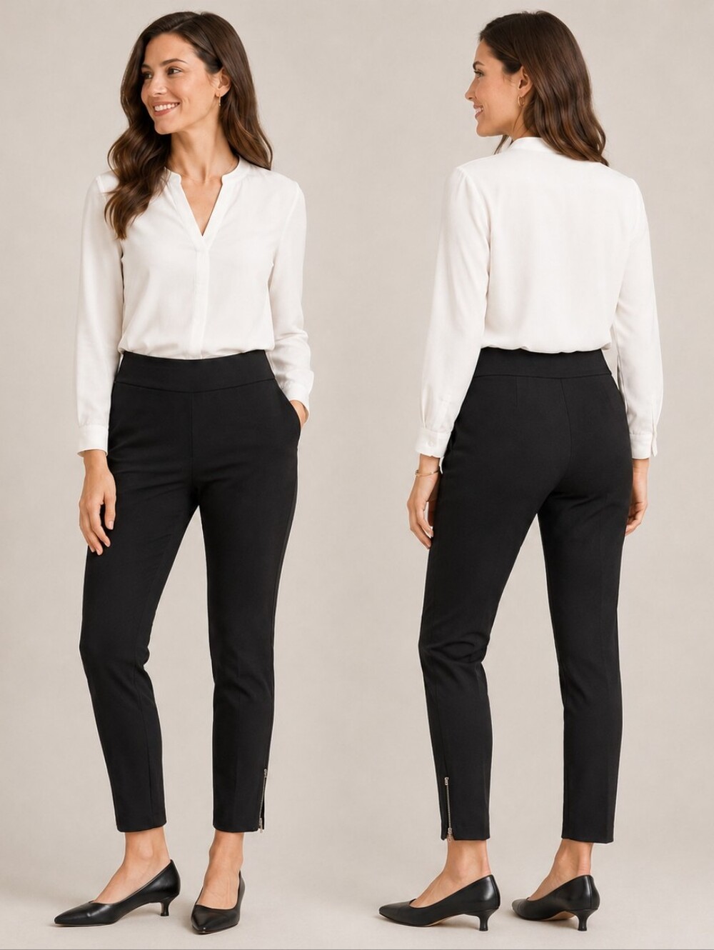Talbots Black Petite Ankle Pants 6P Pull On Slim Leg Ankle Zip Quiet Luxury